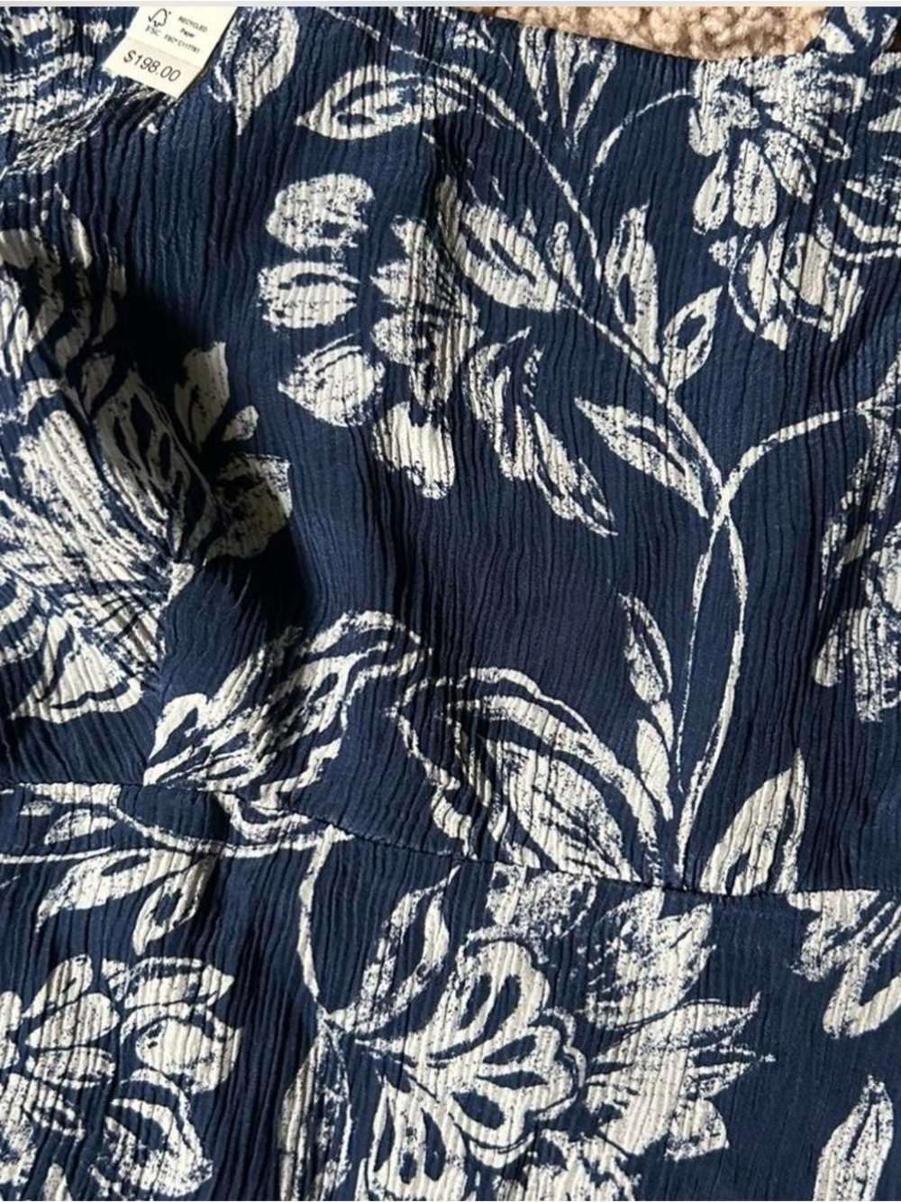 NWT Madewell Textured Midi Slip Dress Navy Floral Cutout Back Dress - Size 4 - Picture 8 of 8